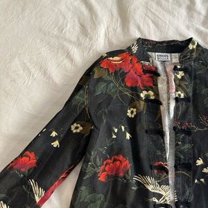 Black Chico jacket with cranes and red flowers